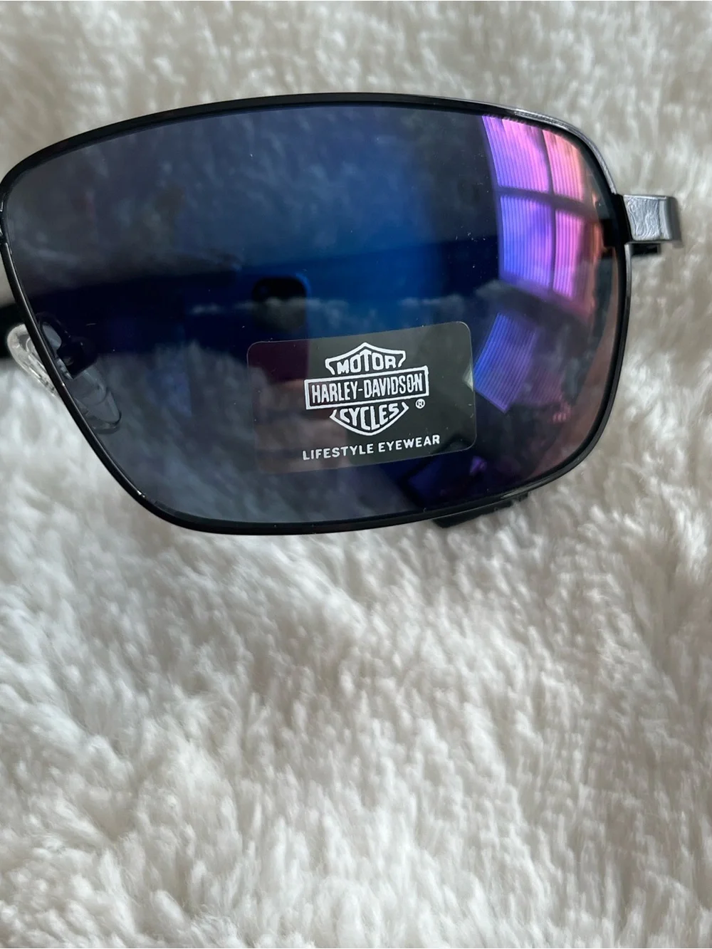 NWT Harley-Davidson Black Frame Sunglasses with Blue-Purple Reflective Lenses